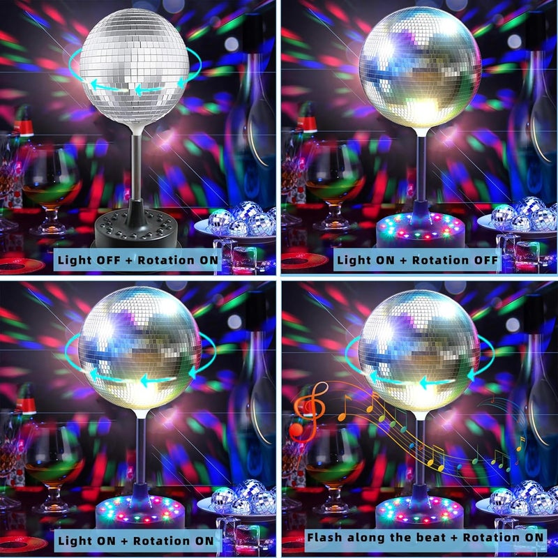 DGRIVERGOD ضوء كرة مرآة دوارة RGBW عن بُعد، سرعة قابلة للتعديل 5-10RPM، 23 LED ديسكو موتور مع كرة مرآة 6" لتزيين حفلات عيد الميلاد - Image 3